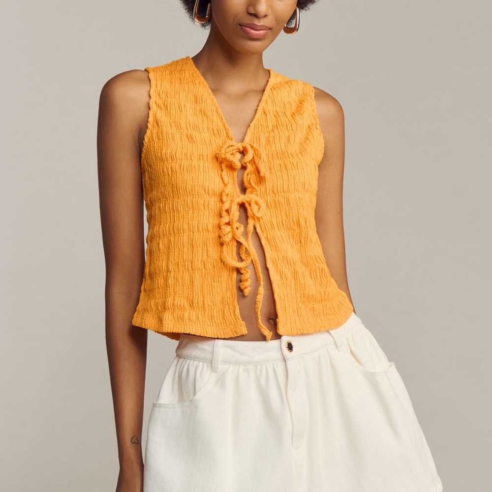 Anthropologie Front-Tie Puckered Tank Top, Orange, small, New!